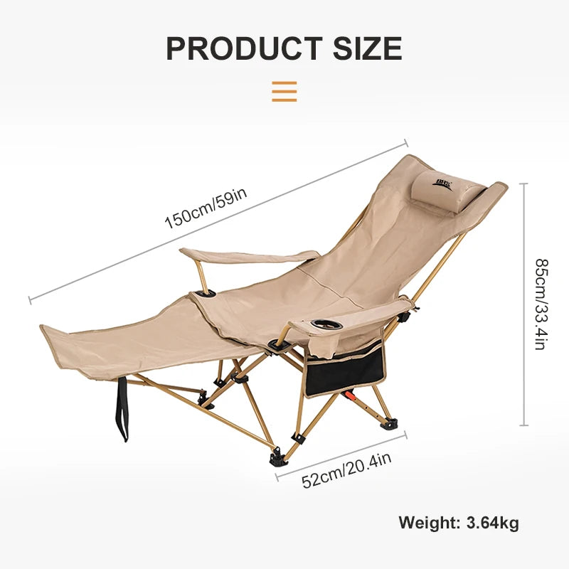 WESTTUNE 2-in-1 Reclining Camping Chair Lightweight Folding Camping Lounge Chair with Adjustable Backrest & Footrest for Beach
