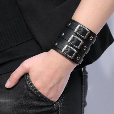 Vintage Leather Cuff Bracelet Adjustable Punk Wristband - Smarsty