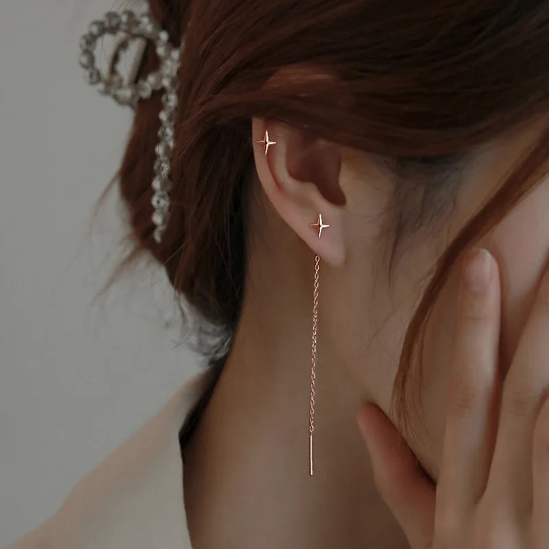 S925 Silver Tassel Drop Earrings for Women with Long Chains - Smarsty