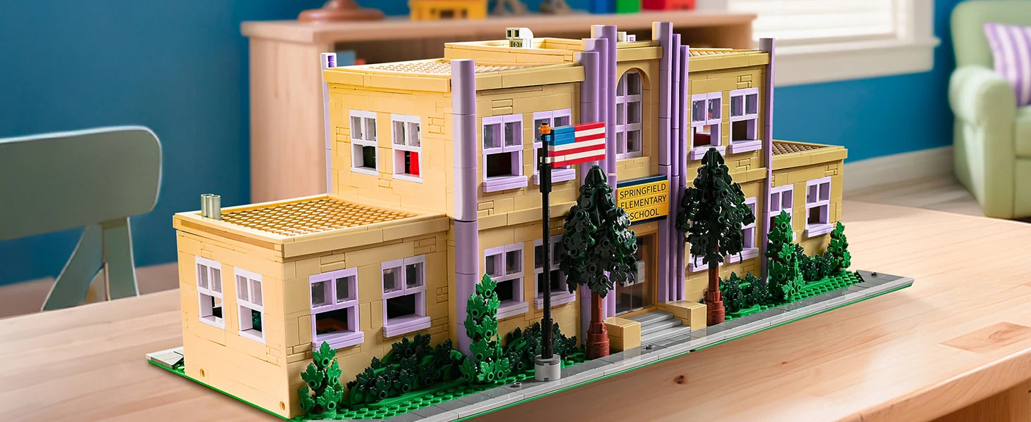 3500PCS Springfield Elementary School Building Blocks Idea Anime Street View Modular Architecture Brick Model Toy Christmas Gift