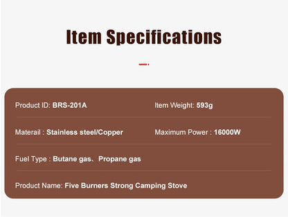 BRS-201A Portable Camping Gas Stove 16000W High Pressured Propane Butane Gas Burner Outdoor Emergency Stove with Piezo Ignition