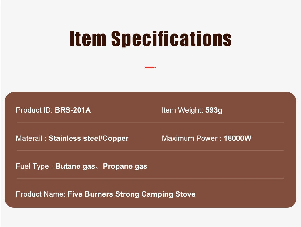 BRS-201A Portable Camping Gas Stove 16000W High Pressured Propane Butane Gas Burner Outdoor Emergency Stove with Piezo Ignition