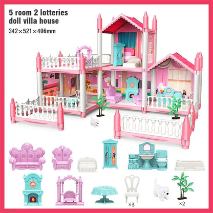 Girl Doll House Toy Children Pretend Play Dollhouse Villa Patchwork Dream Furniture Home Doll House for Kids Christmas Toy Gifts by Smarsty