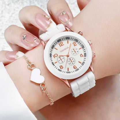 Fashionable Women Quartz Watches Set with Silicone Bands - Smarsty