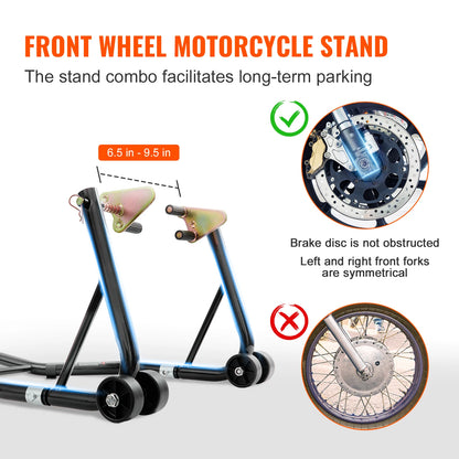 SucceBuy Motorcycle Stand Lift 850lbs Front Rear Combo Stand Lift Stand Front&Rear Wheel Fork Stand Heavy Duty Rear Wheel Stand