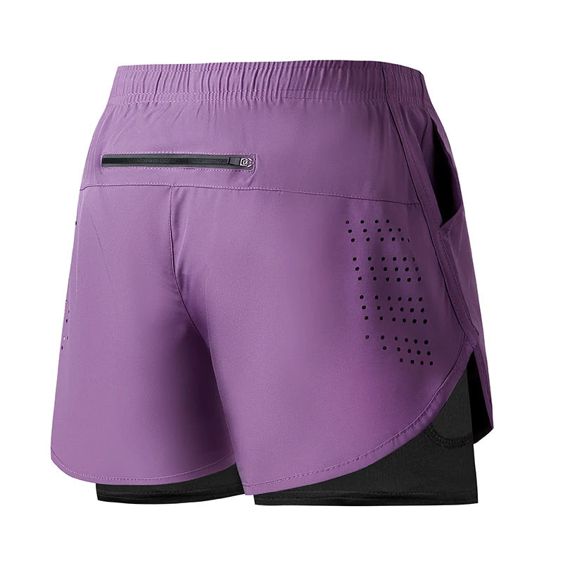 Men's Running Shorts Quick-drying Fitness Black Double Layer Shorts Men New Sport Workout Training Bodybuilding Short Pants - Smarsty