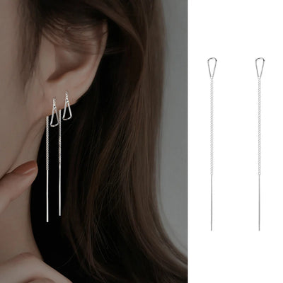 S925 Silver Tassel Drop Earrings for Women with Long Chains - Smarsty