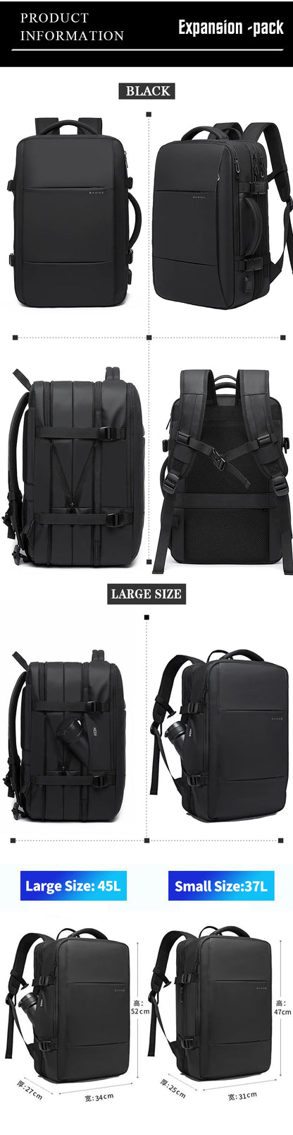BANGE Expandable Men's Backpack Waterproof 17.3 in Laptop Backpack Man Large Capacity Hiking Travel Bag Male Backpacks for Men - Smarsty