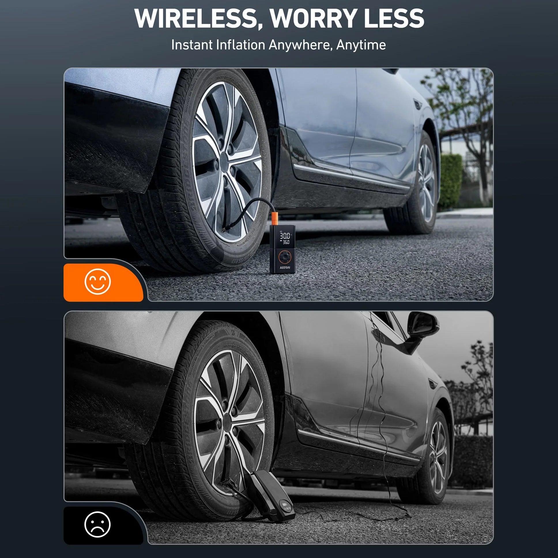 Tire Inflator Portable Air Compressor, 8000mAh Cordless Air Pump for Car Tires, 150 PSI Electric Bike Tire Pump with LED Light