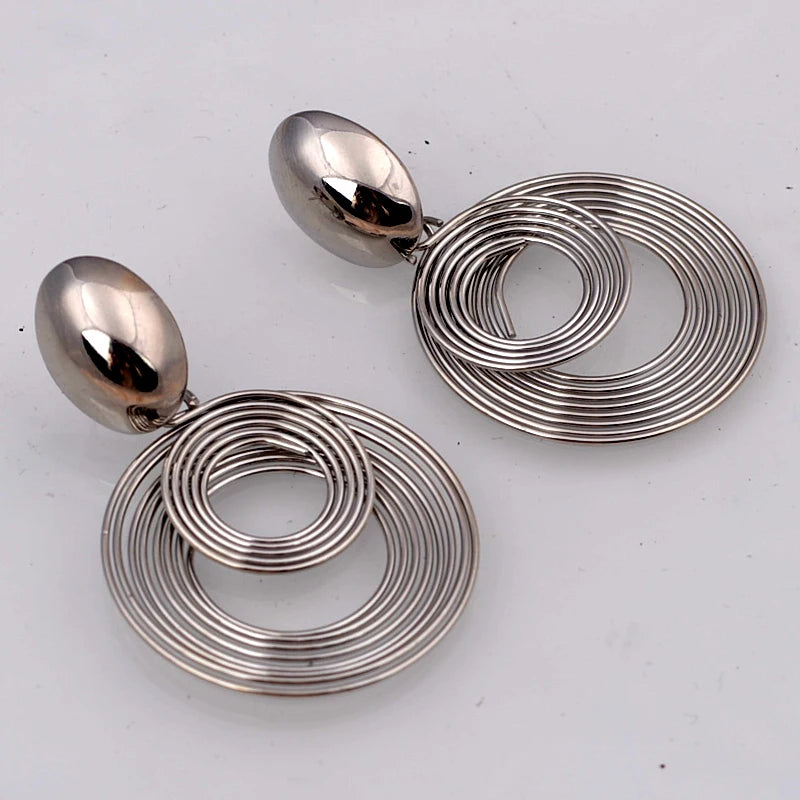 Trendy Big Round Dangle Earrings for Women in Golden Silver - Smarsty