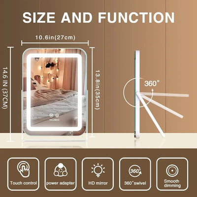 LED Vanity Mirror with 3-Color Light - 360° Rotatable, Touch Control & USB Powered, Travel & Bathroom Makeup Mirror