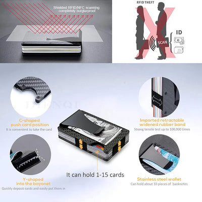 Slim Wallet For Men - Front Pocket RFID Blocking Minimalist Wallet For Men - Metal Wallet With Money Clip For Men - Smarsty