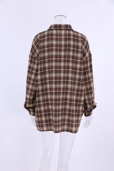 Spring Autumn Vintage Plaid Checkered Shirt Women's Long Sleeve Blouse Loose Single Breasted Casual Shirt - Smarsty