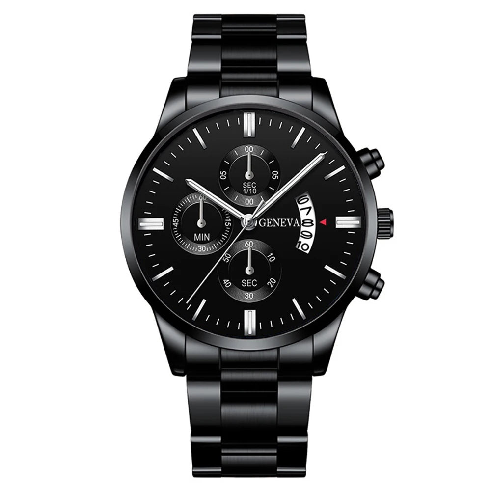 Men's Stainless Steel Quartz Watch Set with Calendar - Smarsty
