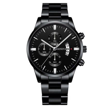 Men's Stainless Steel Quartz Watch Set with Calendar - Smarsty