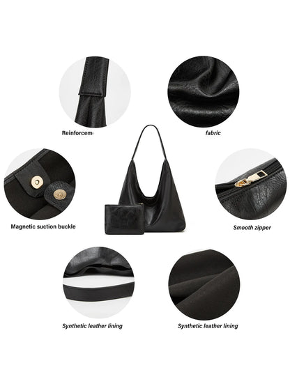 Casual PU Tote Bag For Women Large Capacity Shoulder Bag - Smarsty