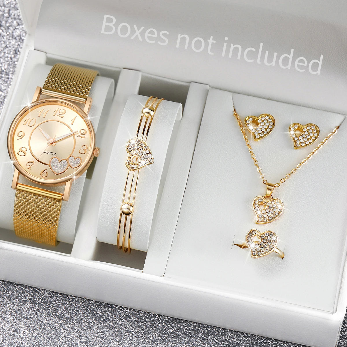 Fashion Heart Women's Quartz Watch Set with Butterfly Jewelry - Smarsty