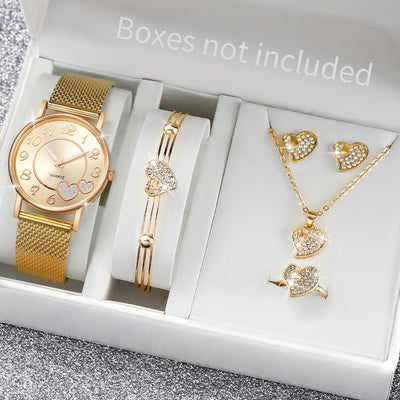 Fashion Heart Women's Quartz Watch Set with Butterfly Jewelry - Smarsty