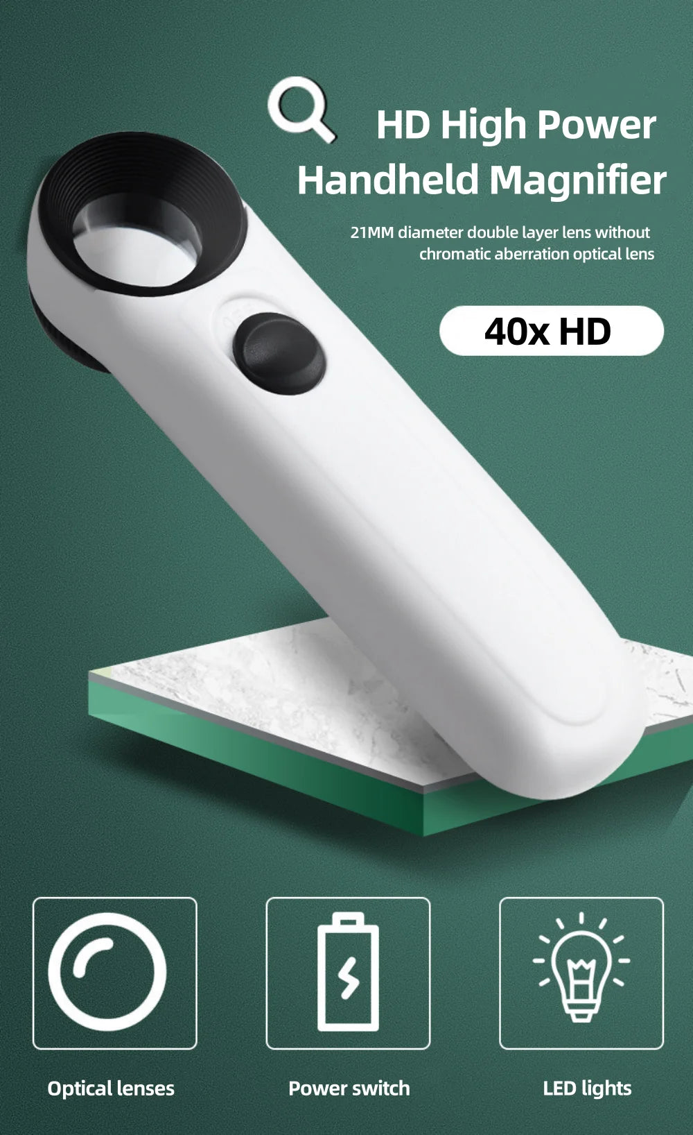 40X Handheld Magnifier With LED Lights for Clear Identification - Smarsty