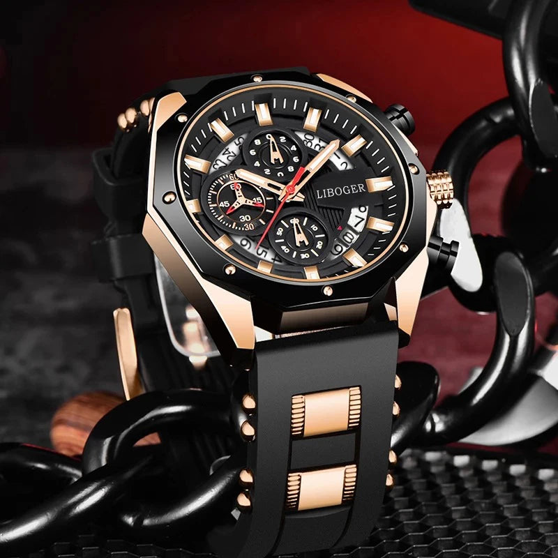 Fashion Men Watch with Auto Date and Silicone Strap - Smarsty