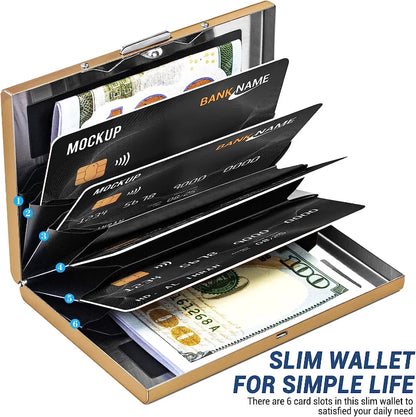 Anti-Scan RFID 6 Cards Large capacity Aluminum Metal Credit Card Holder Slim Blocking Wallet Case Business Card Protection Hold