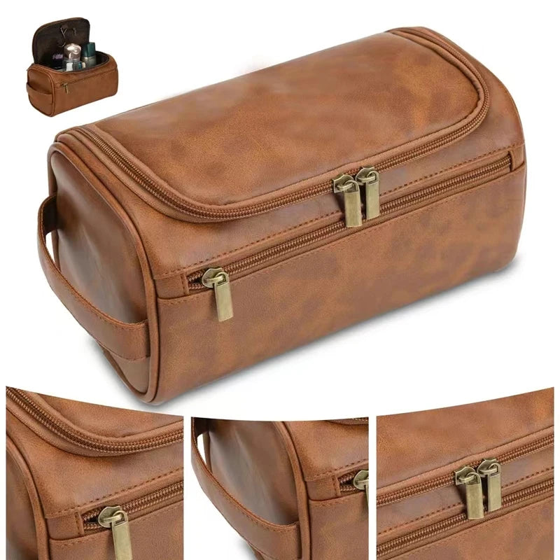 Leather Toiletry Bag for Men Women Dopp Kit Mens Hanging Toiletry Bag Travel Toiletry Bag for Traveling Large Cosmetic Bag for T - Smarsty