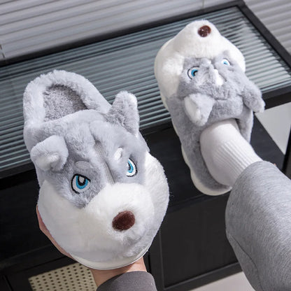 Plus Size 50 Indoor Fluffy Slippers For Women Men Winter Warm Shoes Cute Cartoon Dog Light Weight Couples Home Floor Slipper - Smarsty
