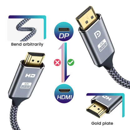 DisplayPort to HDMI Cable 4K Video and Audio - Smarsty