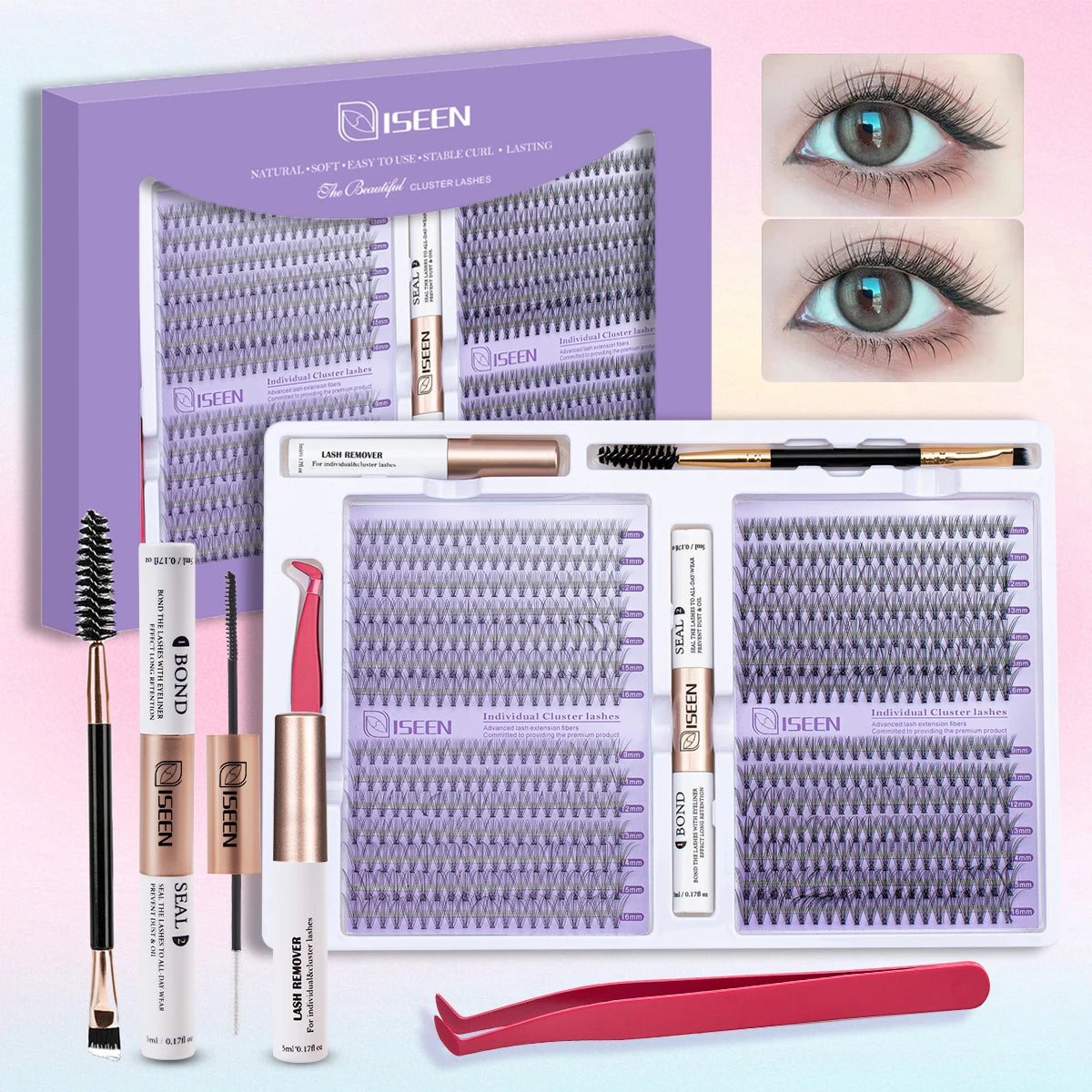 ISEEN DIY Eyelash Extension Kit with Bond and Tweezers - Smarsty
