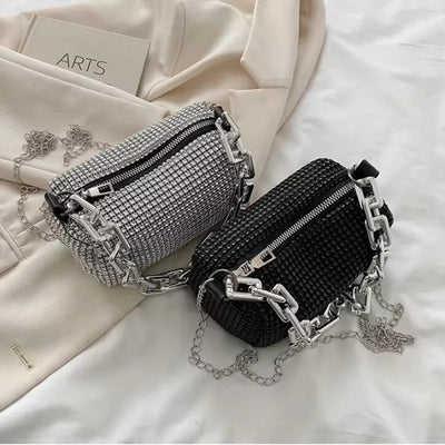 Rhinestone Bucket Bag Glitter Chain Purse Crossbody Mini - Smarsty