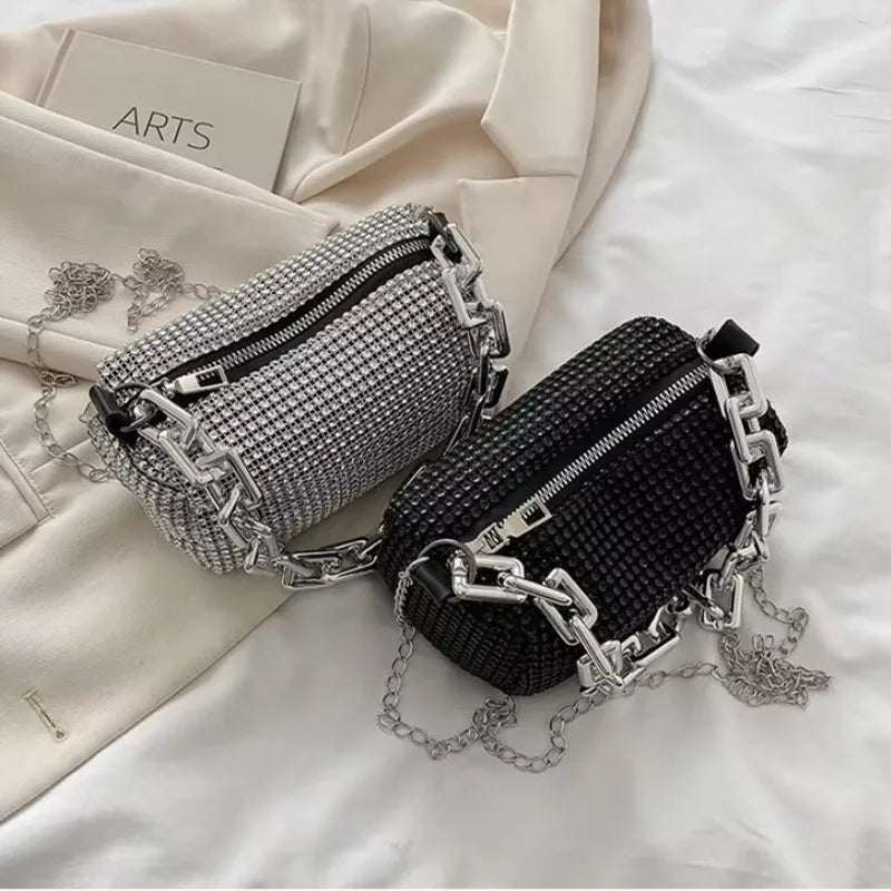 Rhinestone Bucket Bag Sparkling Crossbody Chain Bag - Smarsty