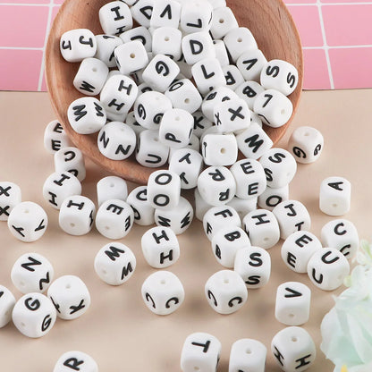 50Pcs Silicone Alphabet Beads White DIY Jewelry Making - Smarsty
