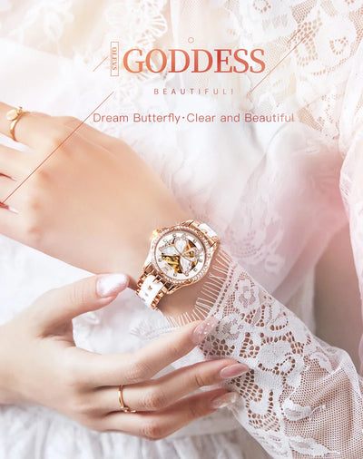 OLEVS Women's Luxury Waterproof Mechanical Watch with Butterfly Dial - Smarsty