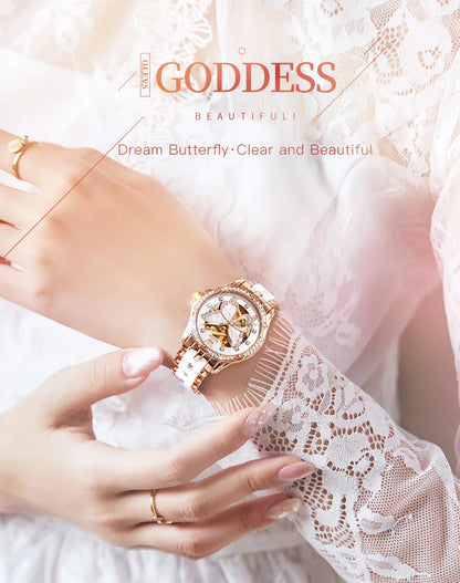 OLEVS Women's Luxury Waterproof Mechanical Watch with Butterfly Dial - Smarsty