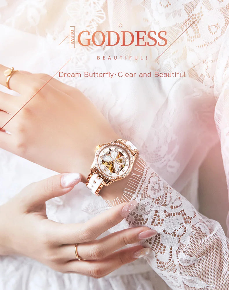 OLEVS Women's Luxury Waterproof Mechanical Watch with Butterfly Dial - Smarsty