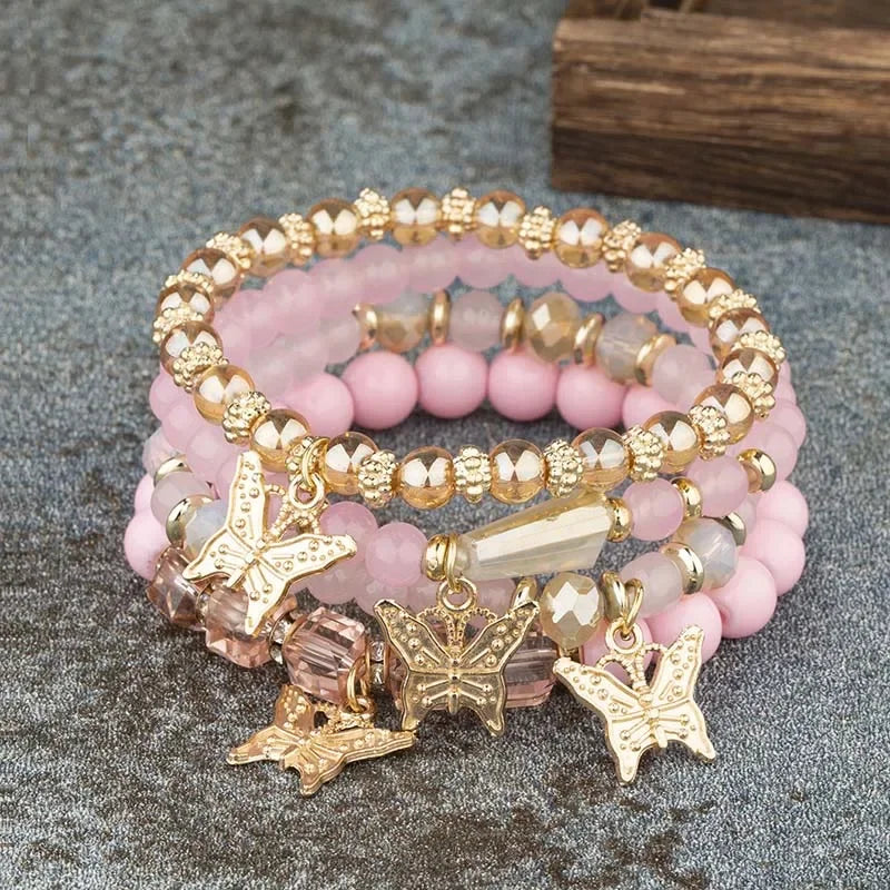 Trendy Butterfly Beaded Bracelet Set for Women - Smarsty
