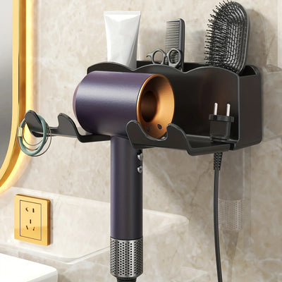 1pc Hair dryer storage rack, non perforated bathroom wall mounted bracket, bathroom air duct storage - Smarsty