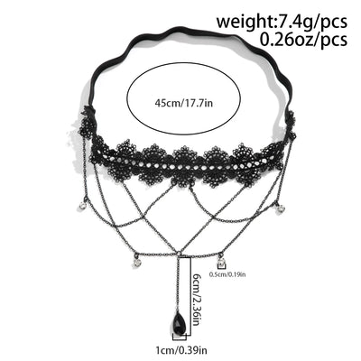 Gothic Black Lace Thigh Chain Body Jewelry - Smarsty