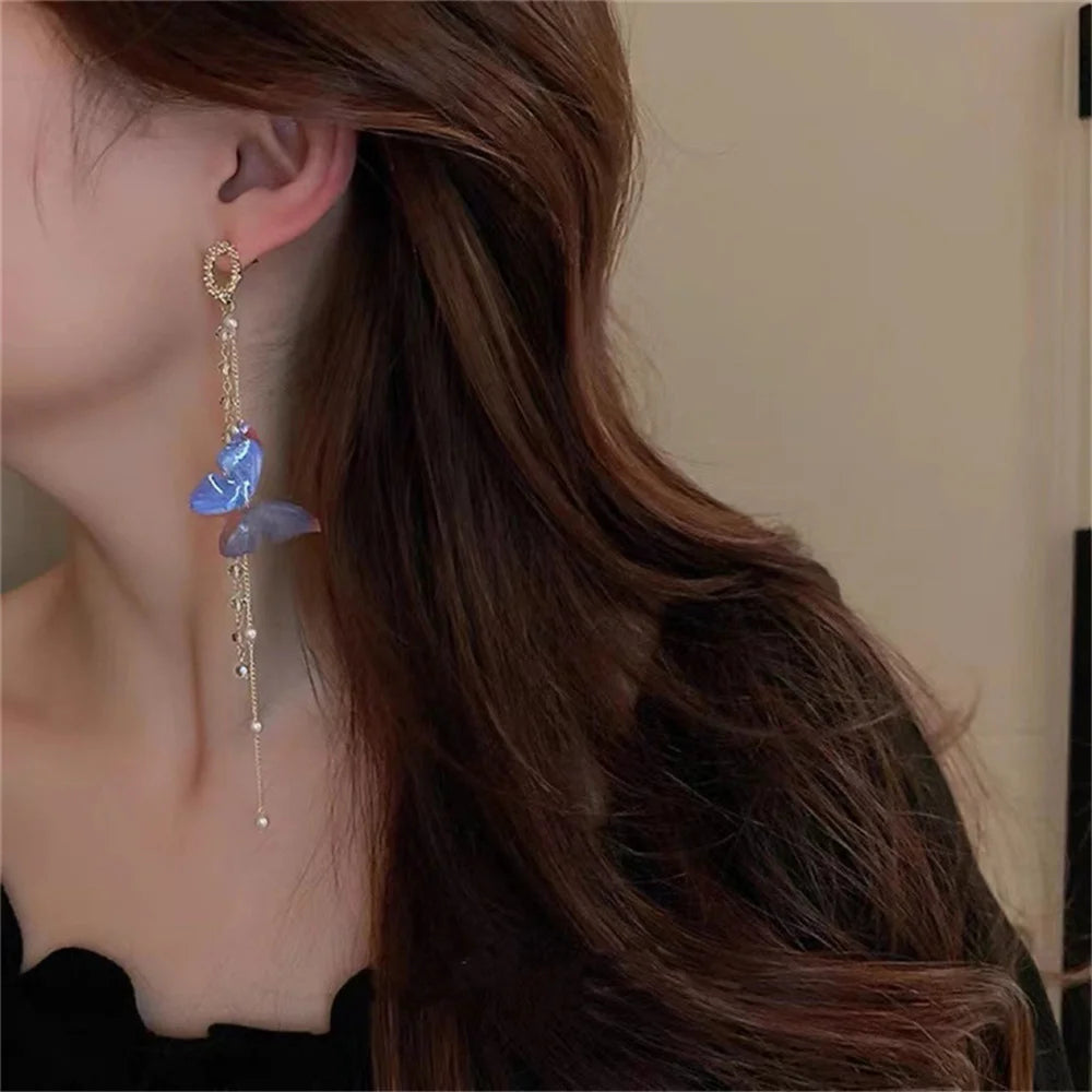 Luxury Women’s Zircon Crystal Pearl Butterfly Tassel Earrings - Smarsty
