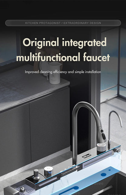 Large Stainless Steel Kitchen Sink with Digital Faucet Display - Smarsty