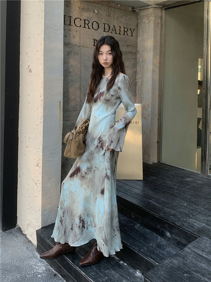 CHEERART Designer Pleate French Long Maxi Dress For Women Flare Long Sleeve Swing A Line Dress Fall Clothes - Smarsty