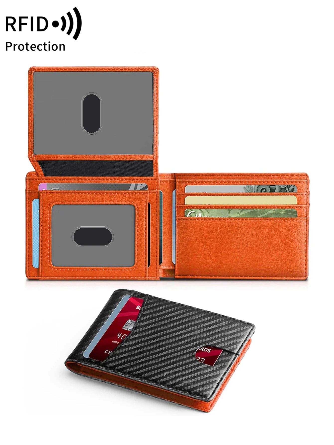 RFID Blocking Ultra-thinTrifold Wallet Carbon Fiber Pattern Portable Credit Card Holder,with2 ID Windows and Multiple Card Slots - Smarsty