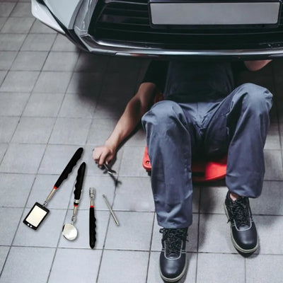 360° Inspection Mirror LED Light Telescoping Mirrors Extend Mechanic Tools Inspection Mirror Telescopic Handle Repairing Tools - Smarsty