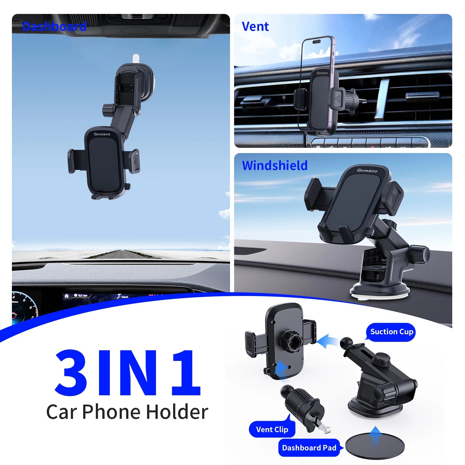 Car Phone Holder With Powerful Suction For Dashboard - Smarsty