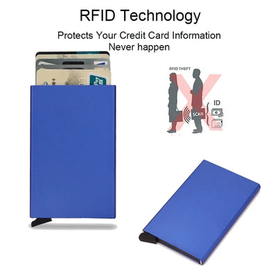Anti Rfid Blocking Smart Wallet for Men Women ID Bank Credit Card Holder Metal Thin Slim Women Wallets Pop Up Minimalist Purse - Smarsty