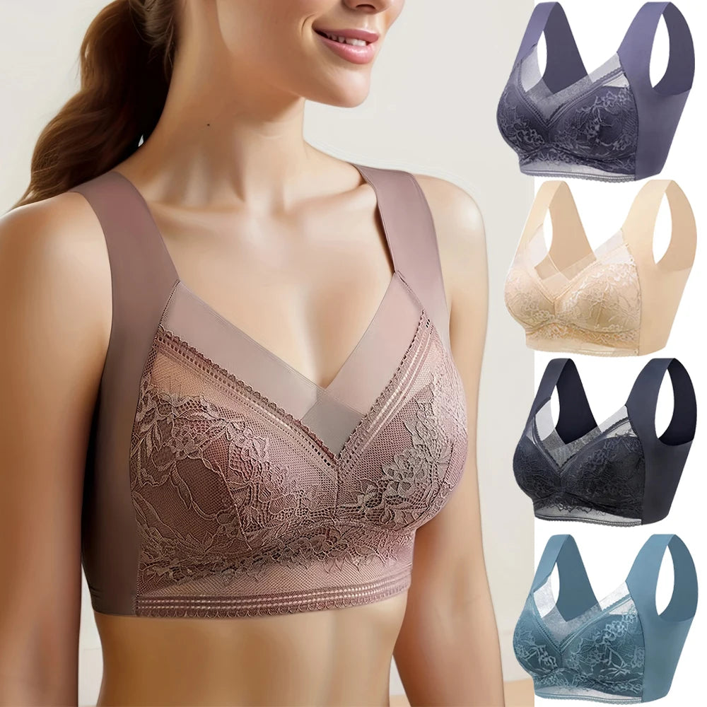 L-6L Women Large Bra Push Up Ice Silk Seamless upper Bralette Lace Wireless Summer Bras Plus Size Top Lingerie Underwear 15019 - Smarsty