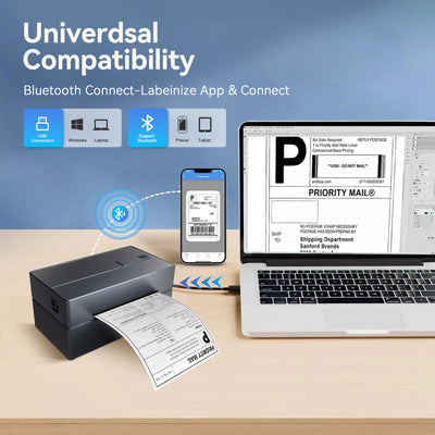 Thermal Label Printer Portable No Ink Required 203DPI 4x6 for Small Business Bluetooth USB High Speed Express Airway Bill - Smarsty