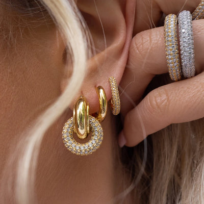 Gold Plated CZ Huggie Hoop Earrings Geometric U Shape - Smarsty