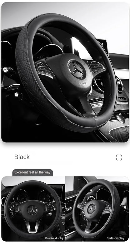 Napa Leather Perforated Patchwork Car Steering Wheel Cover, Non-slip, Breathable, Universal 15 Inch (Approx. 38cm)