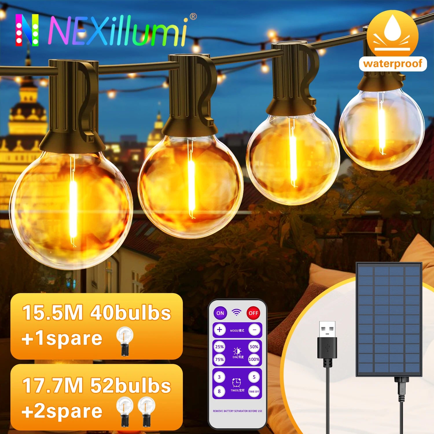 Solar String Lights Outdoor with Shatterproof Bulbs - Smarsty